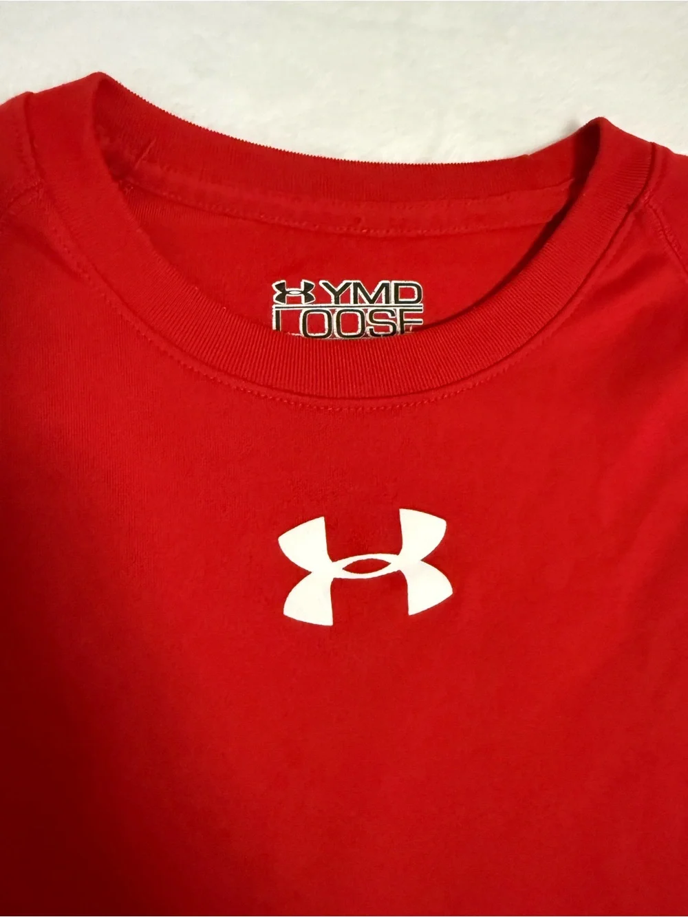 Under Armour HeatGear Red Long-Sleeve Performance Shirt with White Logo Youth M